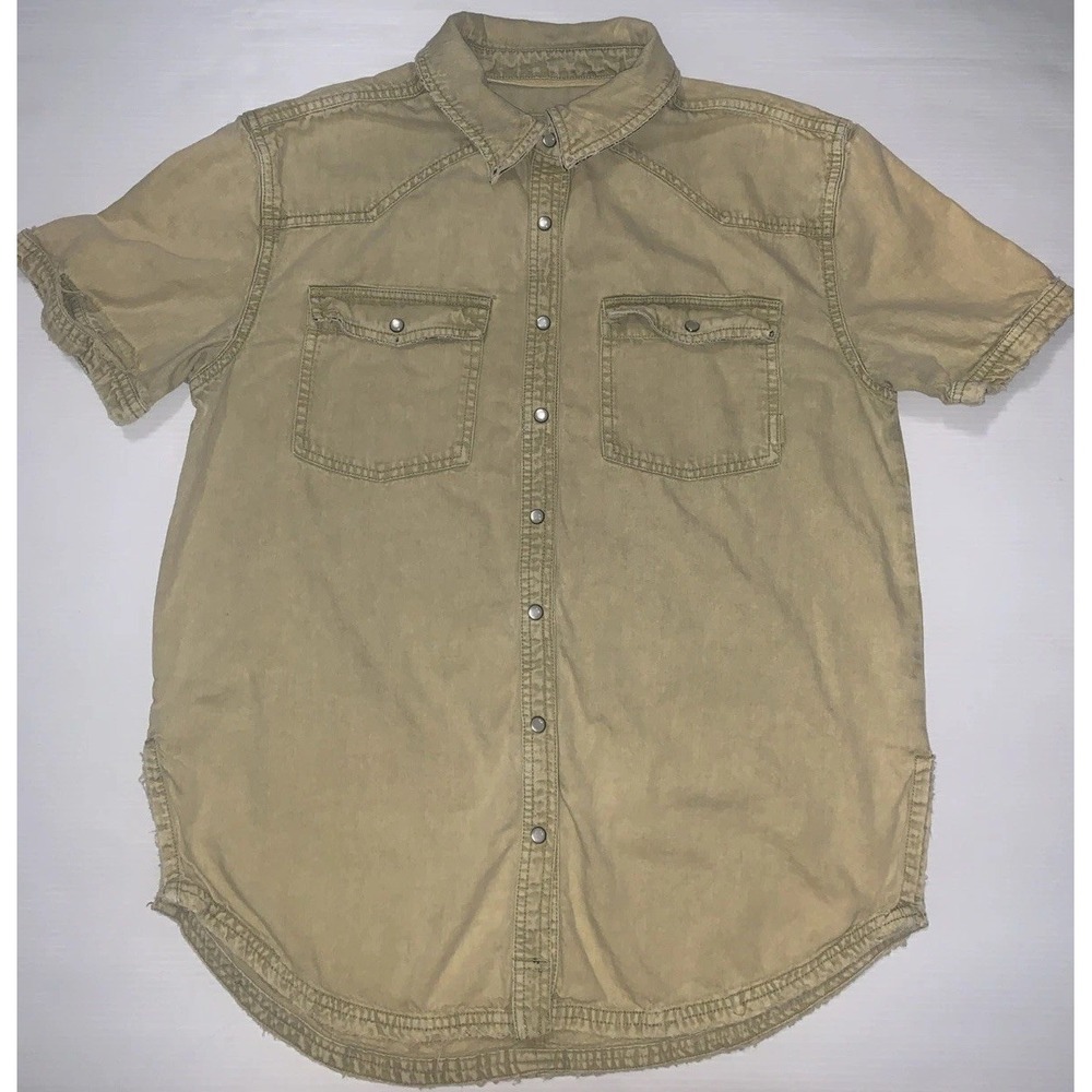 We The Free People Denim Shirt Overdye Distressed Short Sleeve Oversized Small